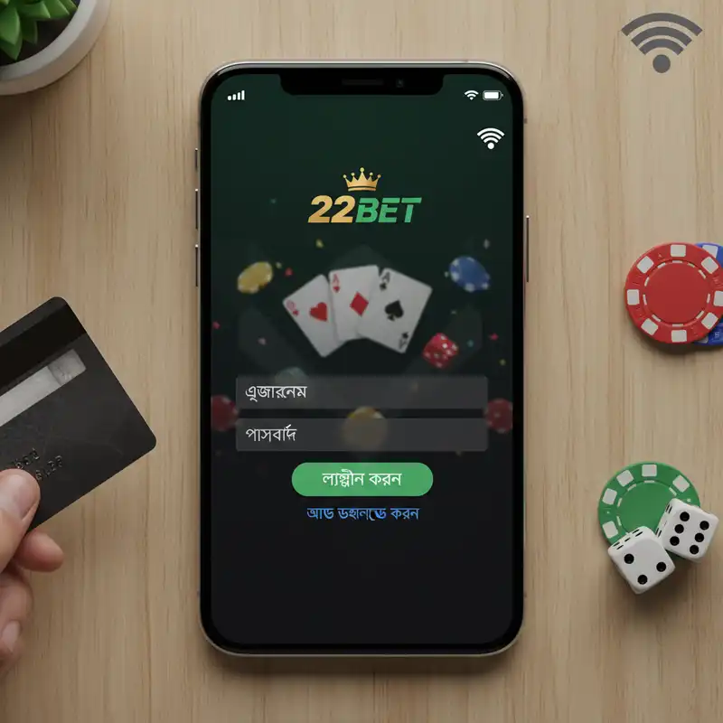 22bet login মোবাইল অ্যাপ ইন্টারফেস